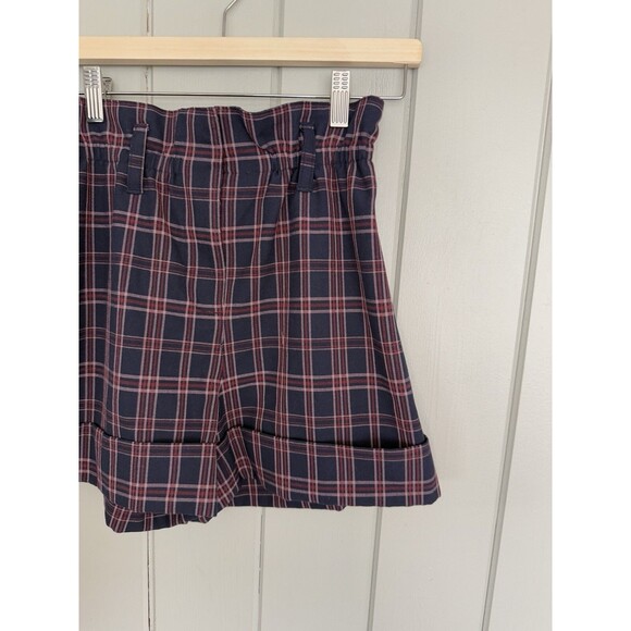 Aritzia Sunday Best Plaid High Waist Paper Bag Cuffed Shorts 4 Navy Blue Purple - Picture 4 of 5